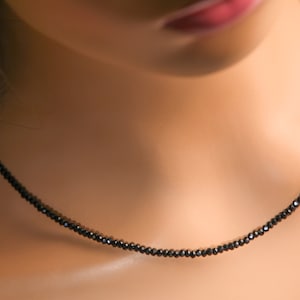 Genuine Black Spinel Necklace Faceted 2mm Diamond Cut Choker Minimalist, prom, graduation,Layering Necklace 14&quot; to 48&quot;
