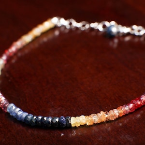 Natural Multi Sunset Sapphire hand cut Faceted 2.5mm Rondelle Bracelet in 925 Sterling Silver or 14K Gold Filled, Gift for her