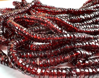Mozambique Garnet smooth heishi roundel bead, Merlot Dark Red 5.5-6mm Jewelry Making Gemstone Beads, Heavy Weight Gemstone 7”, 14” strand