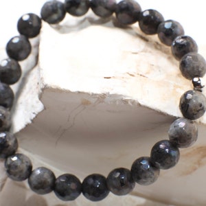 Larvikite Faceted Round Stretchy Healing Gemstone Bracelet