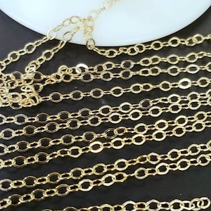 14K Gold filled chain 3x2mm flat cable chain. Made in Italy, 14/20 Gold filled, high quality for Jewelry making, by the foot.