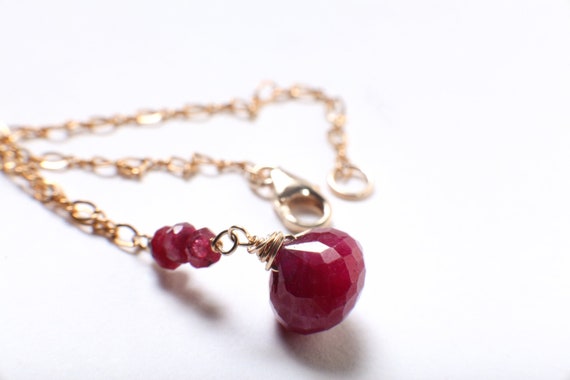 Ruby Onion Drop Briolette, Genuine Ruby Wire Wrap… - image 2