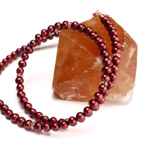Natural Freshwater Raspberry Red 5mm Potato Round high luster Pearl Rose Gold Necklace, Choker, Layering, Minimalist Natural Pearl Gift