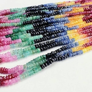 Natural Multi Sapphire 2.5-3.5mm Roundel  AAA Rainbow Micro Faceted Diamond Cut Roundel Gemstone DIY Jewelry Beads 6&quot; , 12&quot; Strand