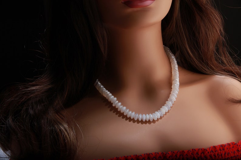 Natural Mystic Moonstone German Cut Graduated Faceted Rondelle Gemstone 17 Necklace