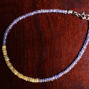 Tanzanite Faceted 3mm Rondelle with Ethiopian Opal Gemstone Bracelet in 925 Sterling Silver Chain and Clasp, Gift for her