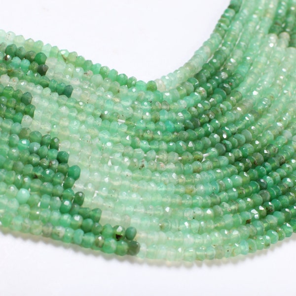 Chrysoprase Rondelle, Natural Shaded 4mm Faceted Chrysoprase Roundel Jewelry Making Beads, DIY Bracelet, Necklace Gemstone Beads 13" Strands
