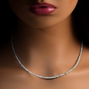 Natural Larimar Faceted 2.5mm Gemstone Choker, Layering Necklace in 925 Sterling Silver Chain and Clasp, Gift, Healing Gem
