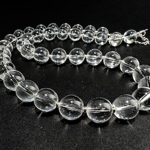 Natural Rock Crystal 10mm Smooth Round Silver, 2&quot; Adjustable Necklace, AAA Quality Rock Crystal Quartz  Necklace