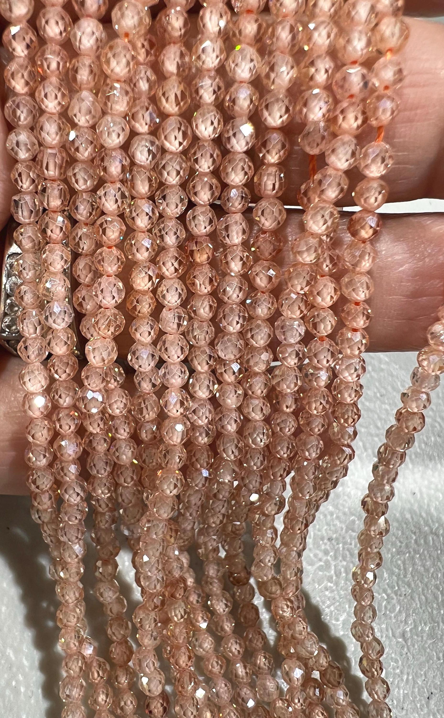 Champagne Rhinestone Micro Natural Zircon Champagne Color Micro Faceted 3mm Round AAA Quality Bead ...