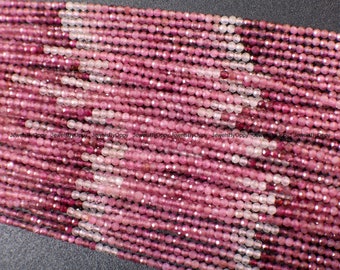 Pink Tourmaline, 2.5mm Ombre Pink Shaded Natural Tourmaline Faceted Diamond Micro Cut Faceted Round 12.5" Strand, AAA quality