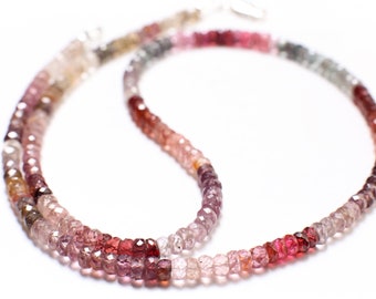 Natural Shaded Multi Spinel Rondelle AAA 4-4.5mm Micro Cut Faceted multi Spinel Roundel with 925 Sterling Silver, Gold Filled Clasp Necklace