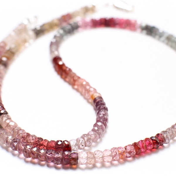 Natural Shaded Multi Spinel Rondelle AAA 3.5-4mm Micro Cut Faceted multi Spinel Roundel with 925 Sterling Silver, Gold Filled Clasp Necklace