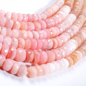 Pink Opal Rondelle, Natural Shaded Pink Peruvian Opal Faceted Roundel 4-4.5 and 7.5-8mm Jewelry Making Gemstone Beads 12.75" Strand