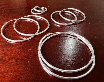 925 Sterling Silver Endless Hoop Earrings Minimalist simple wear hoop earring. 1.5mm thickness 925 stamped, 14mm, 25mm, 30mm, 35mm ,1 pair