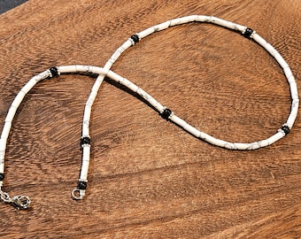 Natural White Howlite smooth Tube 4x13mm with Black Onyx Silver Bali Style Spacers rhodium silver lobster clasp Necklace for Men and woman