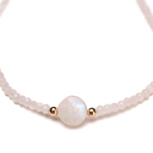 Natural Moonstone Faceted 4.5-5mm Rondelle with 15mm moonstone dime Front Choker layering gold Necklace Birthday, yoga,healing