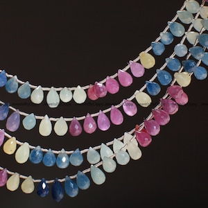 Multi Sapphire Briolette, Natural Multi Sapphire Micro Faceted Teardrop 4-5x6mm Briolette DIY Jewelry Making Gemstone Bead