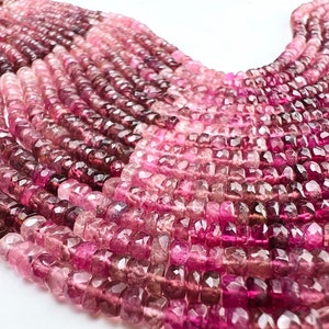 Rubellite Pink Tourmaline Ombre Pink Shaded 3-4mm Faceted Roundel bead 6.5&quot;,13&quot; Strand  for jewelry making natural gemstone