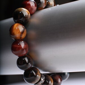 Tri Color Tiger Eye Natural Gemstone, Healing, Yoga, Crystal Chakra Stretch Bracelet 8&quot;