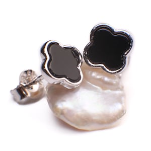 Pure 925 Sterling Silver Flower earrings .Natural Black Onyx 8mm Flower Stud Earrings  925 Stamped. Love