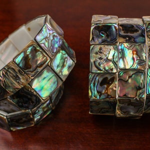 Echtes Abalone Paua Shell 16 mm doppelt gebohrtes Vintage 7 &quot;Elastisches Armband