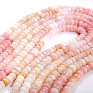 Pink Opal Rondelle, Natural Shaded Pink Peruvian Opal Faceted Roundel 4-4.5 and 7.5-8mm Jewelry Making Gemstone Beads 12.75" Strand
