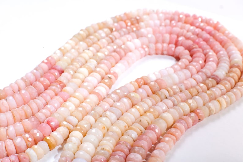 Pink Opal Rondelle, Natural Shaded Pink Peruvian Opal Faceted Roundel 4-4.5 and 7.5-8mm Jewelry Making Gemstone Beads 12.75" Strand