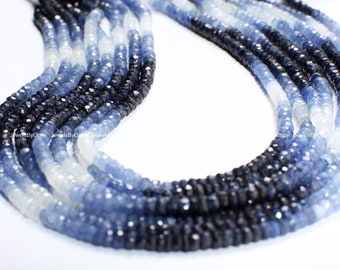 Ombre Sapphire Faceted shaded 2.5-3, 4, 4.5mm roundel Natural AAA Gemstone Beads, Jewelry Making, Bracelet, Necklace, Earrings, 7&quot; or 14&quot;