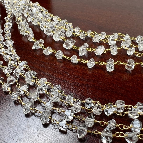 Herkimer Diamond 7-8mm Raw Beaded Wire Wrap Necklace Double Terminated AAA High Quality Herkimer Diamond