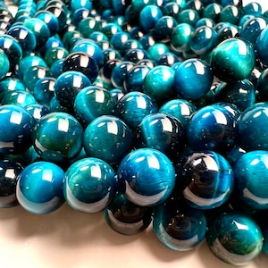 Blue Tiger Eye Smooth Round AAA quality beads for , Jewelry Making Natural Gemstone Beads . 4mm,6mm 8mm 15” full strand