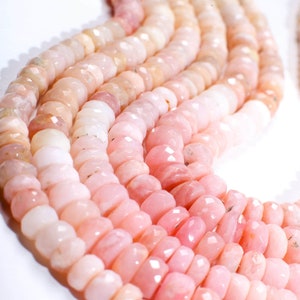 Pink Opal Rondelle, Natural Shaded Pink Peruvian Opal Faceted Roundel 4-4.5 and 7.5-8mm Jewelry Making Gemstone Beads 12.75" Strand