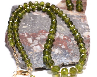 Rondelle graduate sfaccettate in apatite verde naturale da 5,5-9 mm con distanziatori e chiusura in oro 14K, collana con orecchini, set di gioielli, collezione rara