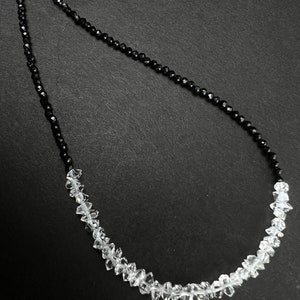 Black Spinel 2mm Beads with Herkimer Diamond 4x5.5-6.5mm Double Terminated in 3" AAA High Quality Raw Diamond 925 Sterling Silver necklace