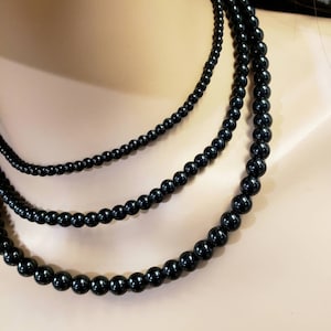 Black Onyx 4.6.8mm smooth Round AAA quality beaded handmade Necklace.  Elegant gift choker layering Chakra strength natural gem