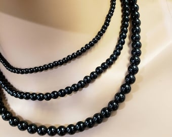 Black Onyx 4.6.8mm smooth Round AAA quality beaded handmade Necklace.  Elegant gift choker layering Chakra strength natural gem