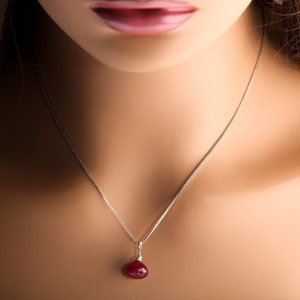 Ruby Necklace Set, Genuine Ruby Drop Briolette Onion Shape and 5" Long Threader Earrings in 925 Sterling Silver Box Chain Necklace