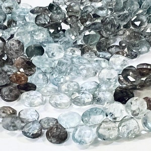 Natural Moss Aquamarine Faceted Heart Shape Briolette Drop 5-6.75mm Jewelry Making Beads 4&quot;(approx. 33 pcs) and 8&quot;(approx. 66 pcs) Strand