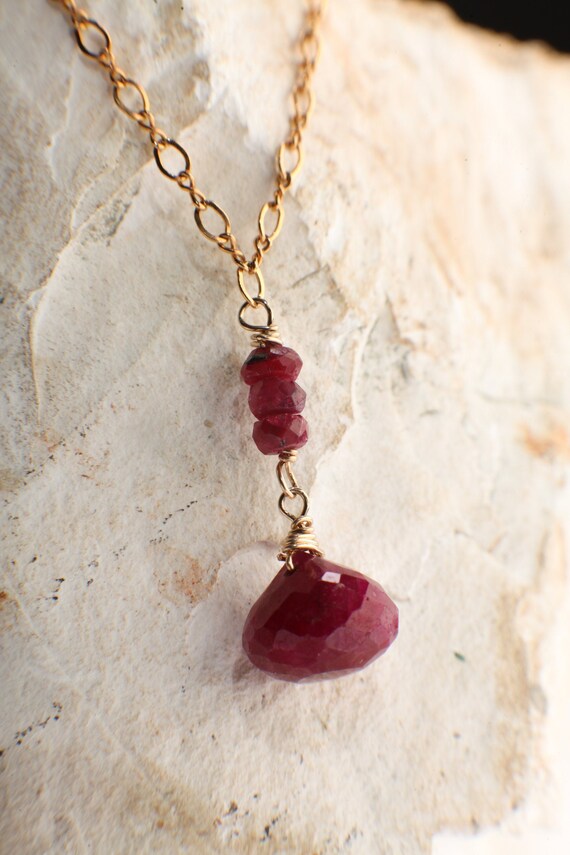 Ruby Onion Drop Briolette, Genuine Ruby Wire Wrap… - image 8