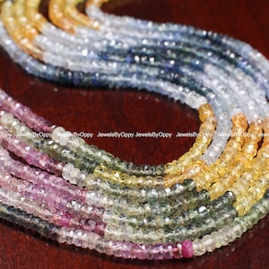 Natural Multi Sapphire Shaded  Faceted 3.5mm Rondelle, sunset sapphire precious Gemstone Beads 15.5" Strand