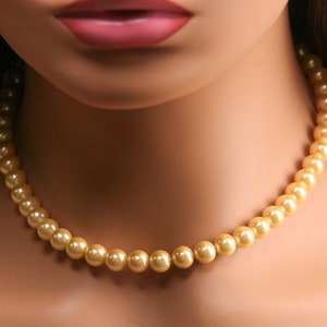 Golden Yellow South SeaShell Pearl High Luster Statement Necklace ball Clasp Necklace, Bridal, party wear. 8,10,12mm size
