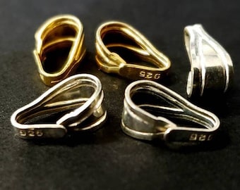 925 Sterling Silver and 18k gold Vermeil Bail, Large 4x10mm/ Medium 2.5x8mm/ Small 2x6mm pendant holder. snap on Bail, 925 stamped,1 Piece