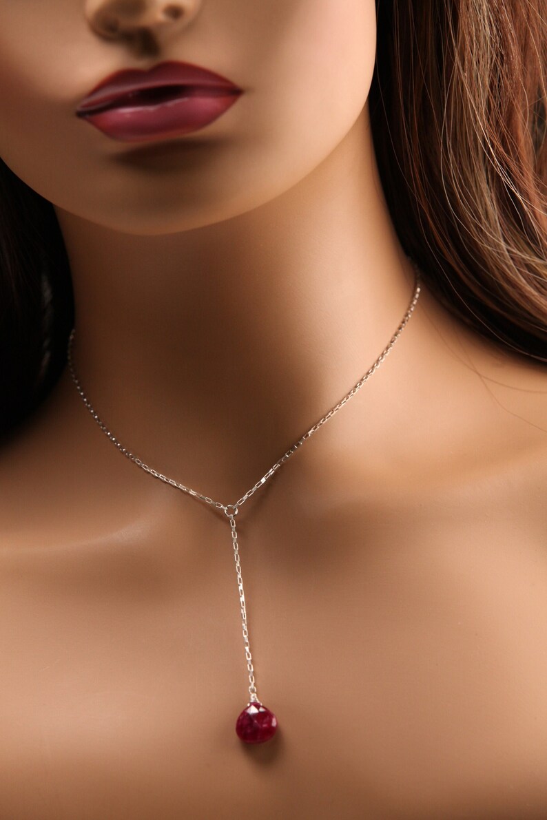 Genuine Ruby Necklace Faceted 12mm Heart Briolette Teardrop Wire Wrapped Necklace in 925 Sterling Silver valentine gift