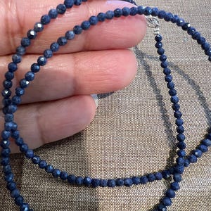 Natural Blue Sapphire Faceted Round 2.5-3mm handmade necklace. Beautiful gemstone necklace gift