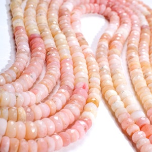Pink Opal Rondelle, Natural Shaded Pink Peruvian Opal Faceted Roundel 4-4.5 and 7.5-8mm Jewelry Making Gemstone Beads 12.75" Strand