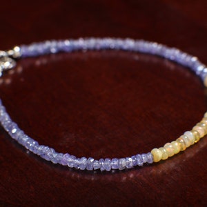 Tanzanite Faceted 3mm Rondelle with Ethiopian Opal Gemstone Bracelet in 925 Sterling Silver Chain and Clasp, Gift for her