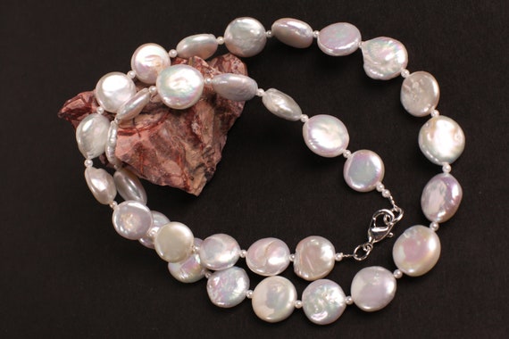 Whte Freshwater Con Pearl Necklace and Earrngs Set, Natural Tunduru