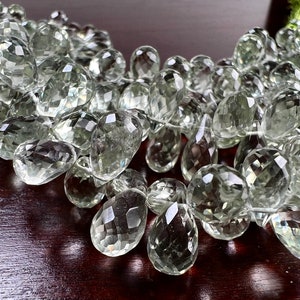 Green Amethyst Prasiolite Faceted briolette 6x9-10mm top drilled drop gemstone Green Jewelry Making Beads , 3.5apprx 35pc