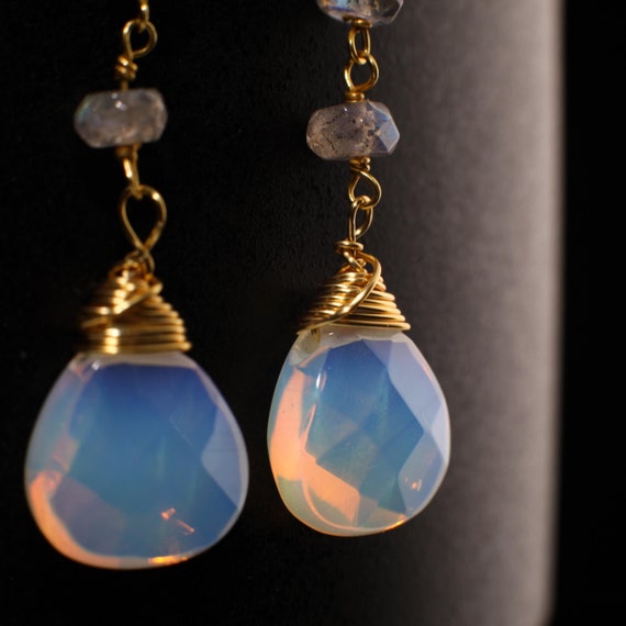 Labradorite Wire Wrapped Dangling Opalite 12mm Fa… - image 1