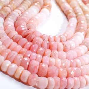 Pink Opal Rondelle, Natural Shaded Pink Peruvian Opal Faceted Roundel 4-4.5 and 7.5-8mm Jewelry Making Gemstone Beads 12.75" Strand
